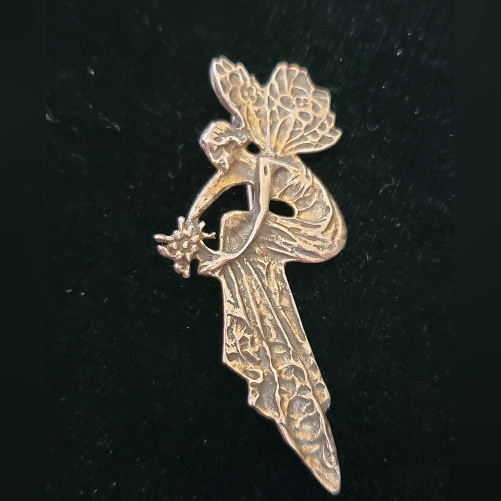 Cast Sterling Fairy with Flowers Brooch Pendant